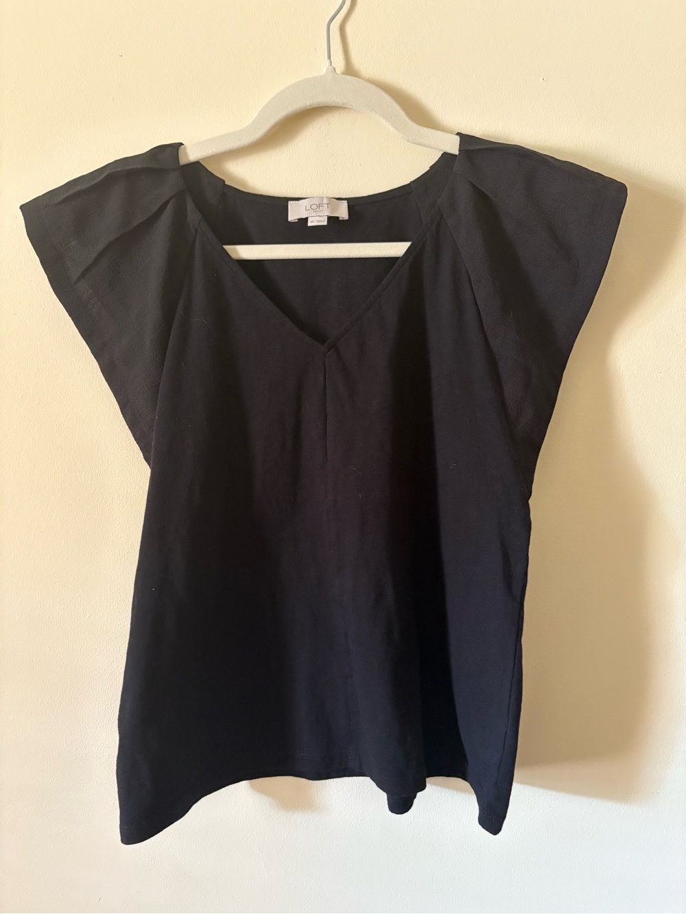 LOFT Black V-Neck Flutter Sleeve Top